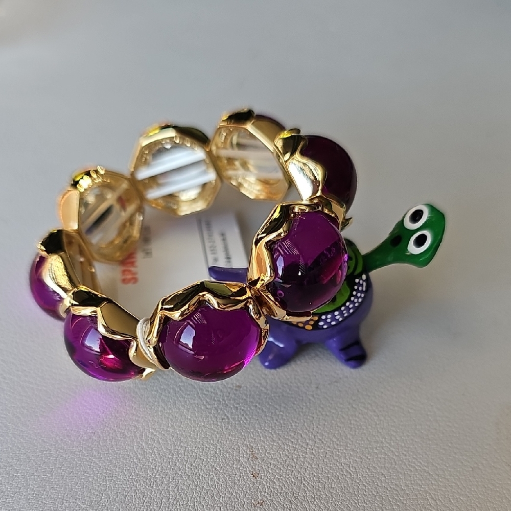 Women's Elegant Gold and Amethyst Stone Decorative Stetch Bracelet
